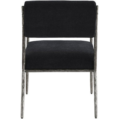 Bastille Black Chenille Fabric Upholstered Dining Arm Chair, Set of 2