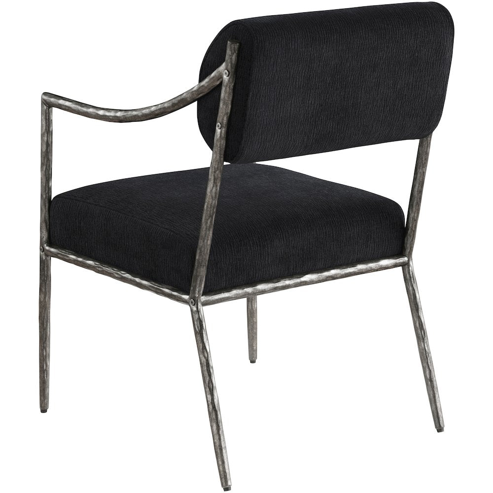 Bastille Black Chenille Fabric Upholstered Dining Arm Chair, Set of 2