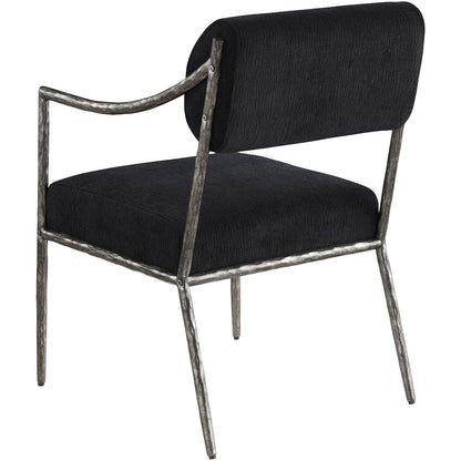 Bastille Black Chenille Fabric Upholstered Dining Arm Chair, Set of 2