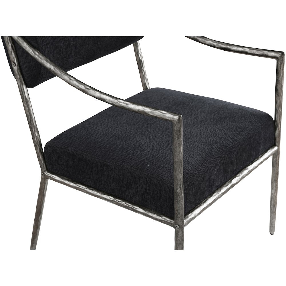 Bastille Black Chenille Fabric Upholstered Dining Arm Chair, Set of 2