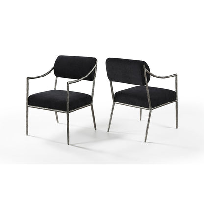 Bastille Black Chenille Fabric Upholstered Dining Arm Chair, Set of 2