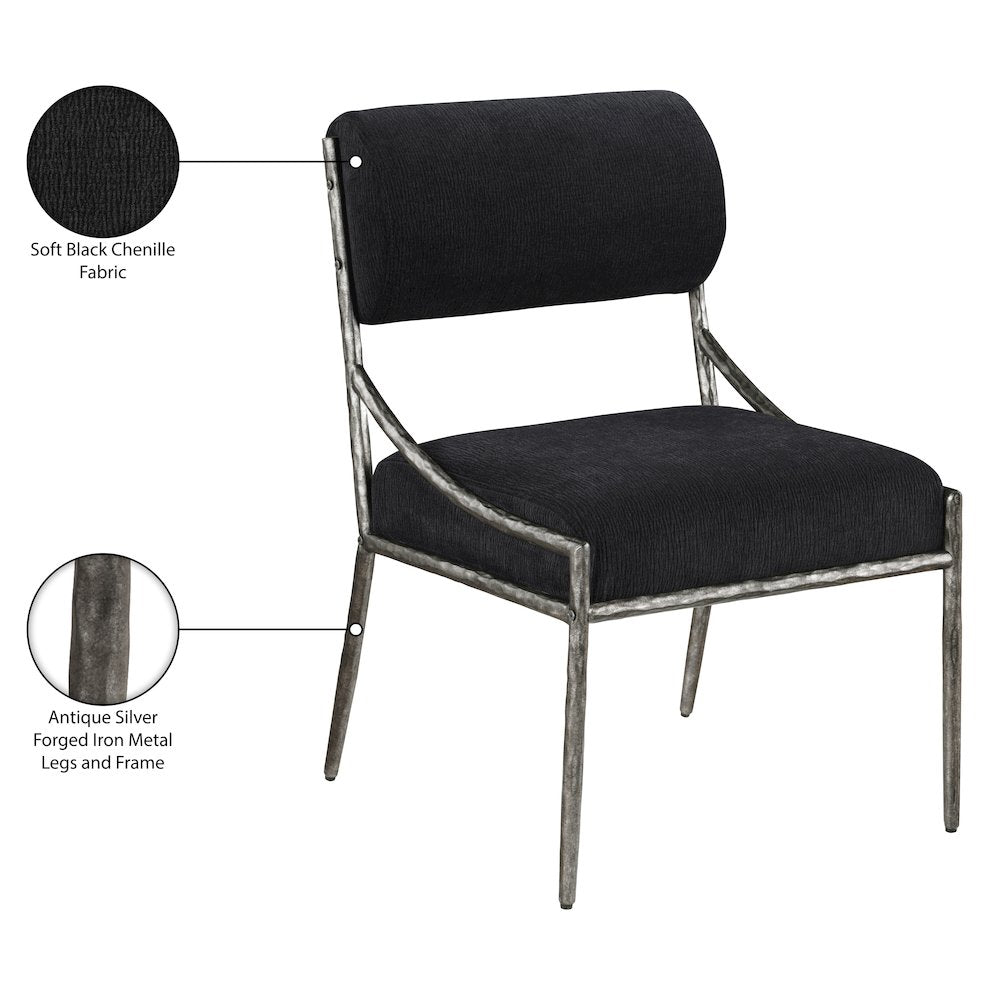 Bastille Black Chenille Fabric Upholstered Dining Side Chair, Set of 2