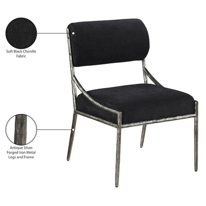 Bastille Black Chenille Fabric Upholstered Dining Side Chair, Set of 2