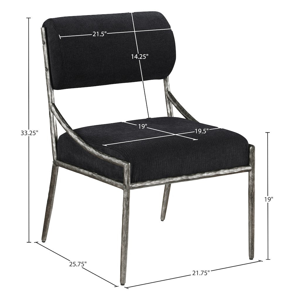 Bastille Black Chenille Fabric Upholstered Dining Side Chair, Set of 2