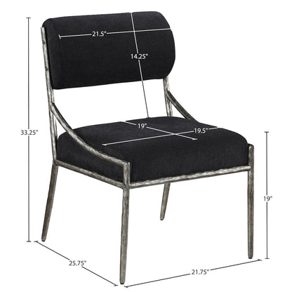 Bastille Black Chenille Fabric Upholstered Dining Side Chair, Set of 2