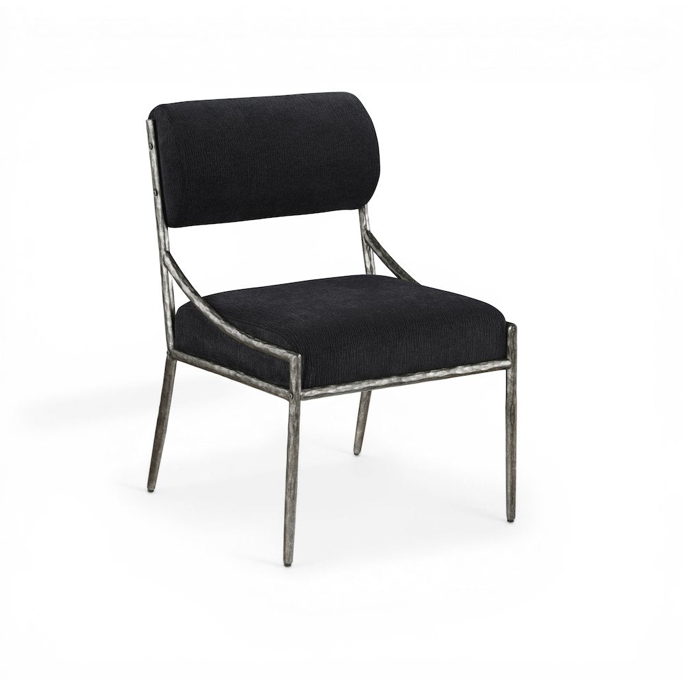 Bastille Black Chenille Fabric Upholstered Dining Side Chair, Set of 2