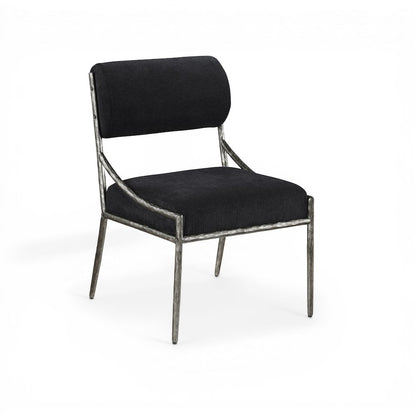 Bastille Black Chenille Fabric Upholstered Dining Side Chair, Set of 2