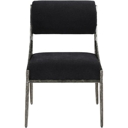 Bastille Black Chenille Fabric Upholstered Dining Side Chair, Set of 2