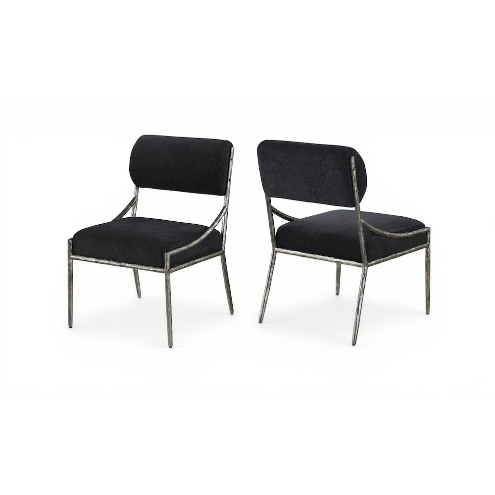 Bastille Black Chenille Fabric Upholstered Dining Side Chair, Set of 2