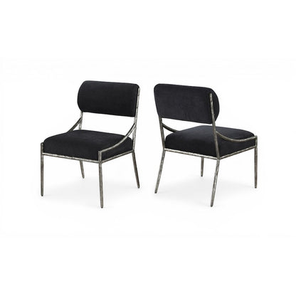 Bastille Black Chenille Fabric Upholstered Dining Side Chair, Set of 2