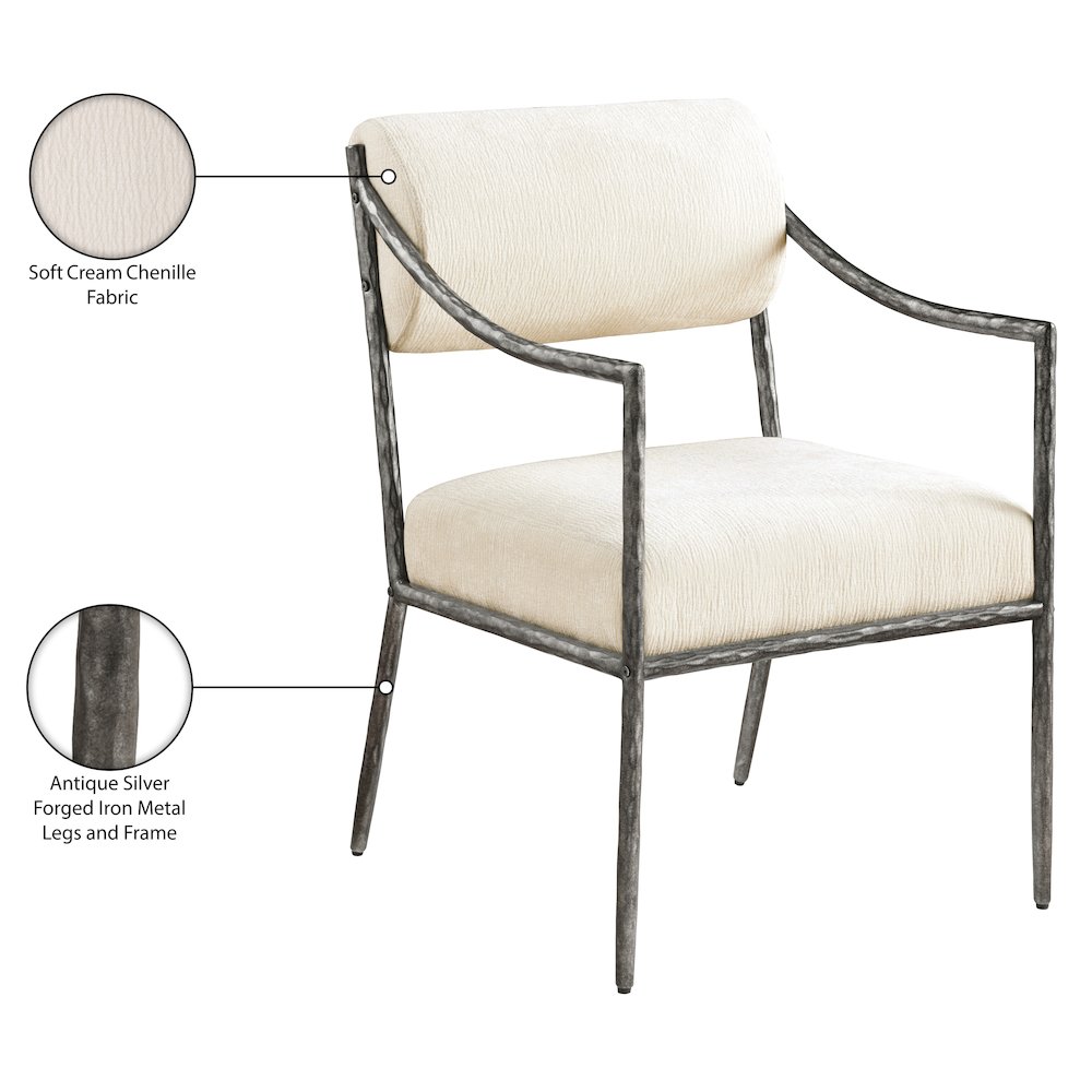 Bastille Cream Chenille Fabric Upholstered Dining Arm Chair, Set of 2