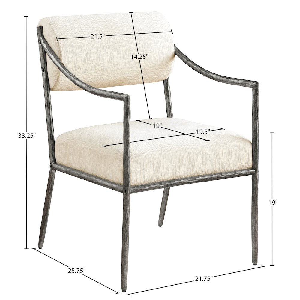 Bastille Cream Chenille Fabric Upholstered Dining Arm Chair, Set of 2