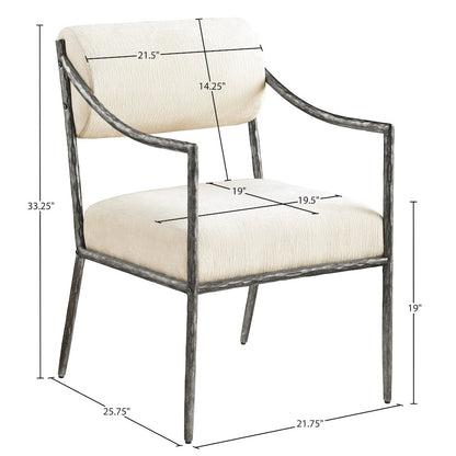 Bastille Cream Chenille Fabric Upholstered Dining Arm Chair, Set of 2