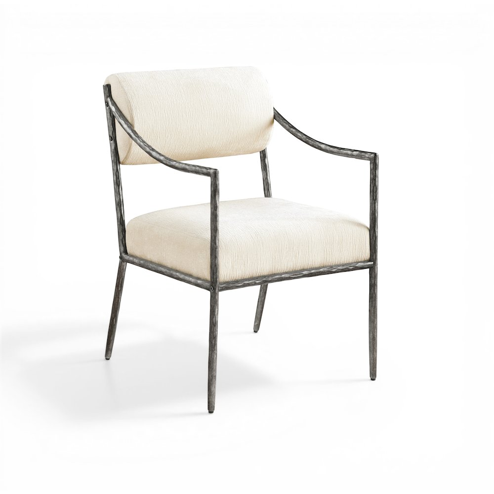 Bastille Cream Chenille Fabric Upholstered Dining Arm Chair, Set of 2