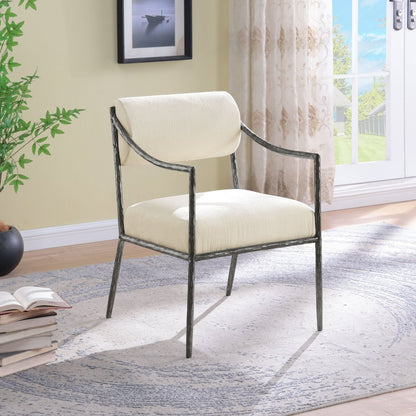 Bastille Cream Chenille Fabric Upholstered Dining Arm Chair, Set of 2