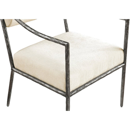 Bastille Cream Chenille Fabric Upholstered Dining Arm Chair, Set of 2