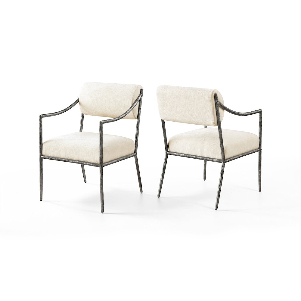Bastille Cream Chenille Fabric Upholstered Dining Arm Chair, Set of 2