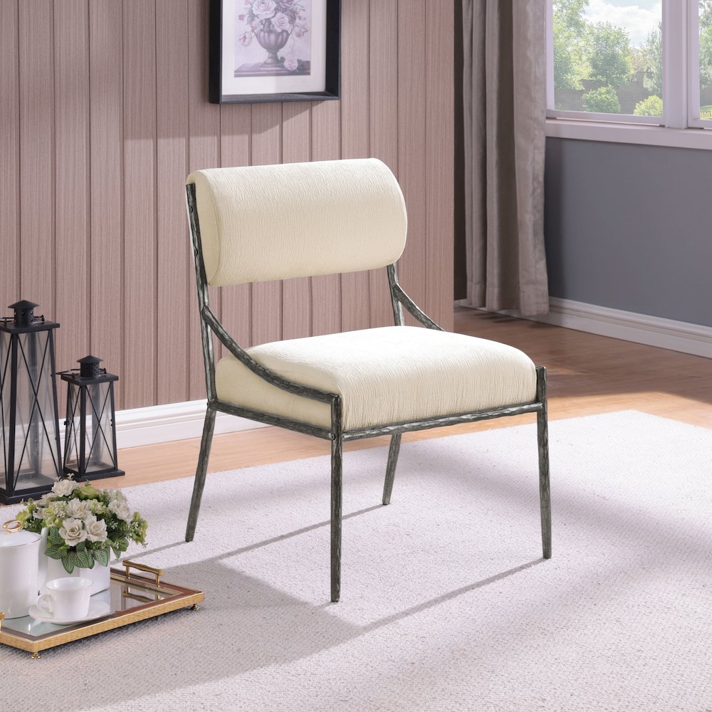 Bastille Cream Chenille Fabric Upholstered Dining Side Chair, Set of 2