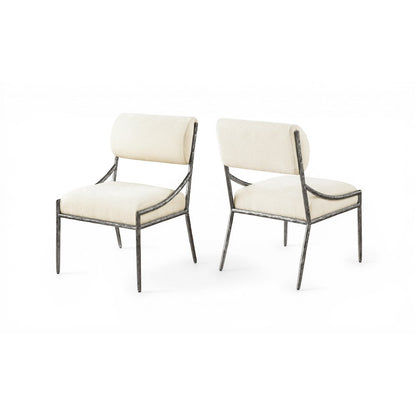 Bastille Cream Chenille Fabric Upholstered Dining Side Chair, Set of 2