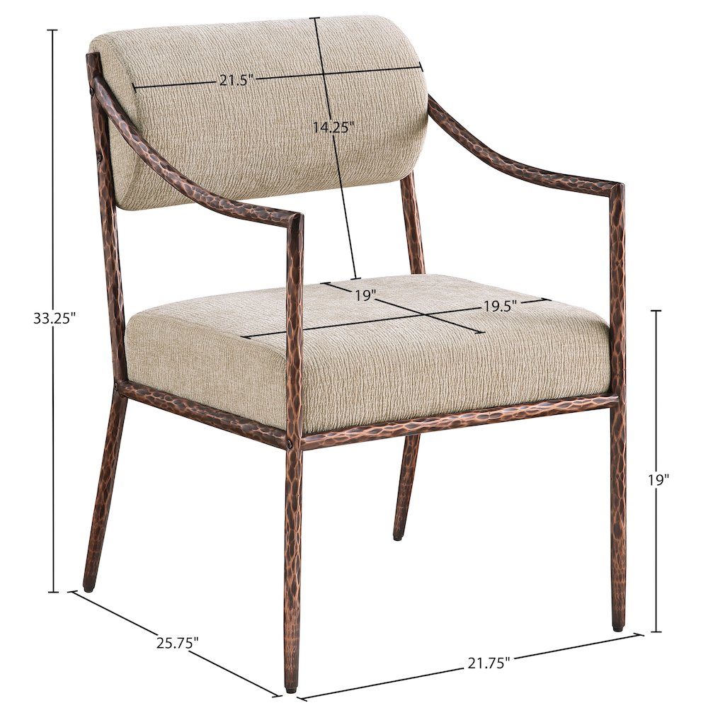 Bastille Beige Chenille Fabric Upholstered Dining Arm Chair, Set of 2