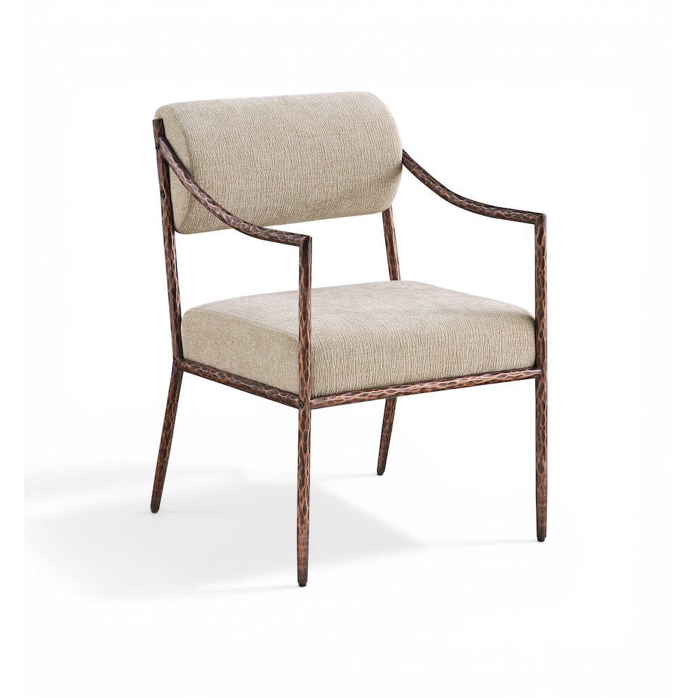 Bastille Beige Chenille Fabric Upholstered Dining Arm Chair, Set of 2