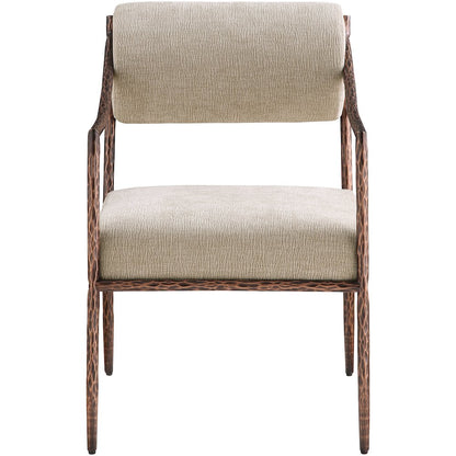 Bastille Beige Chenille Fabric Upholstered Dining Arm Chair, Set of 2