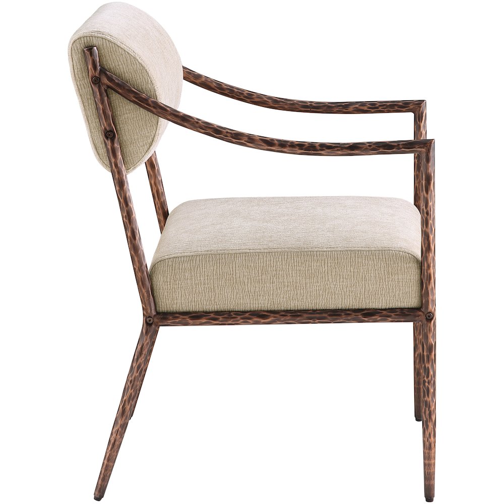 Bastille Beige Chenille Fabric Upholstered Dining Arm Chair, Set of 2