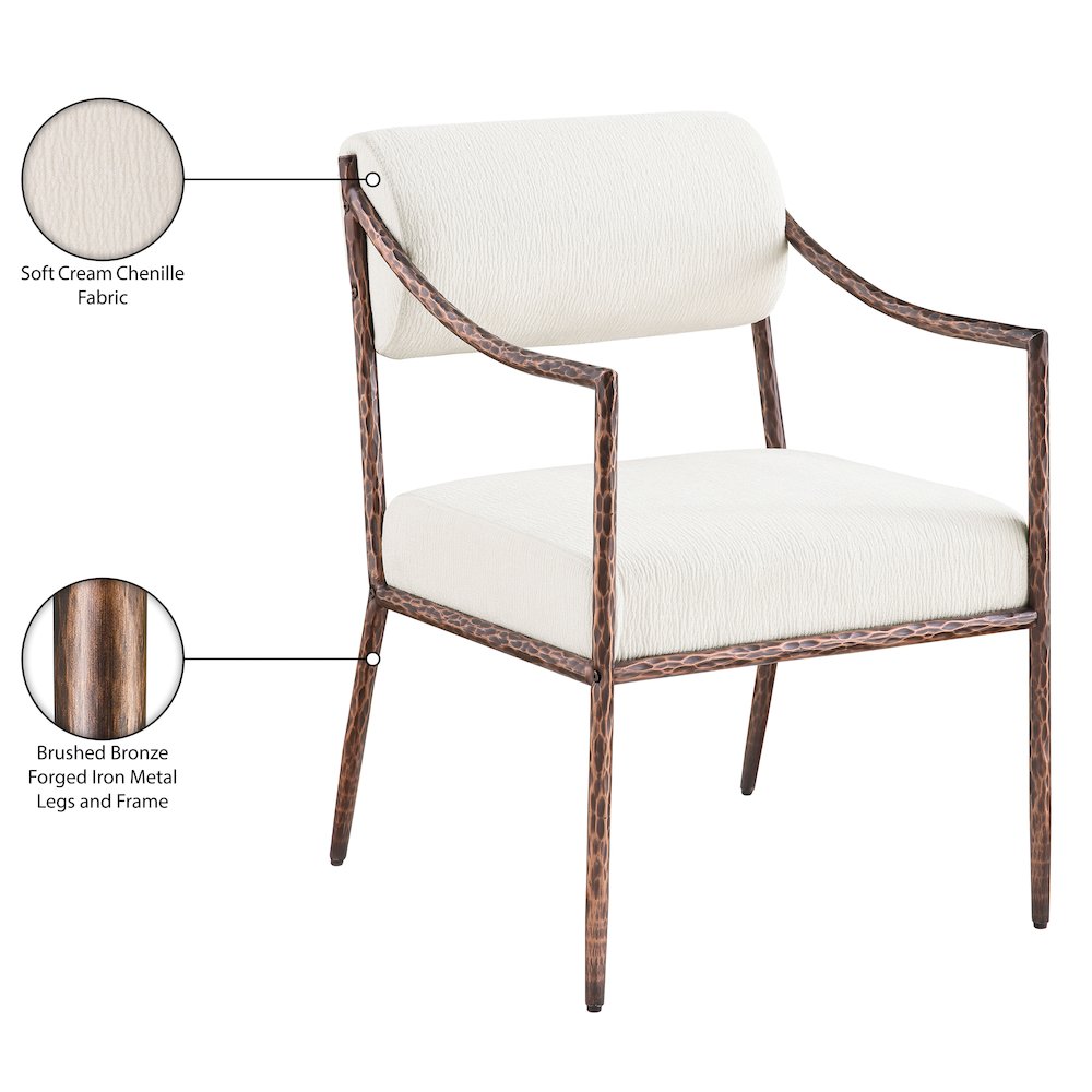 Bastille Cream Chenille Fabric Upholstered Dining Arm Chair, Set of 2