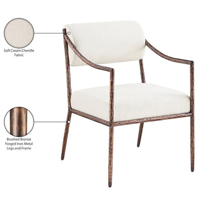 Bastille Cream Chenille Fabric Upholstered Dining Arm Chair, Set of 2