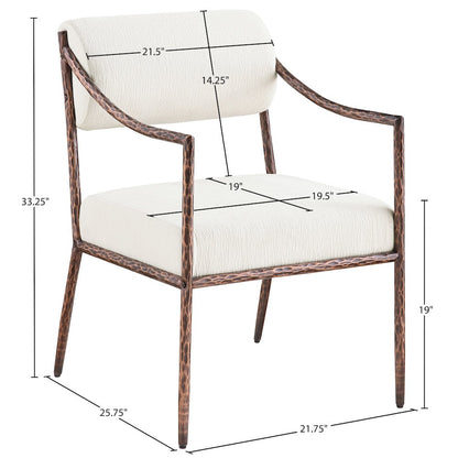 Bastille Cream Chenille Fabric Upholstered Dining Arm Chair, Set of 2
