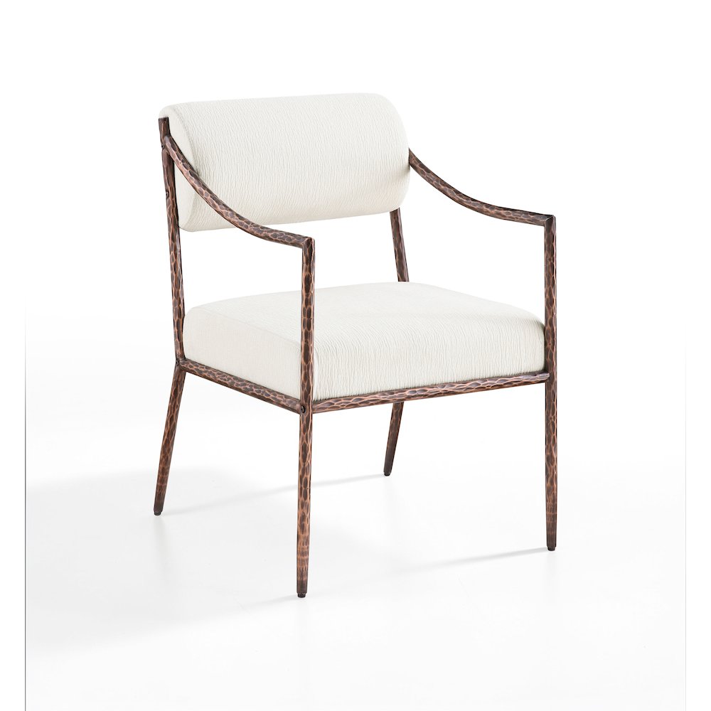 Bastille Cream Chenille Fabric Upholstered Dining Arm Chair, Set of 2