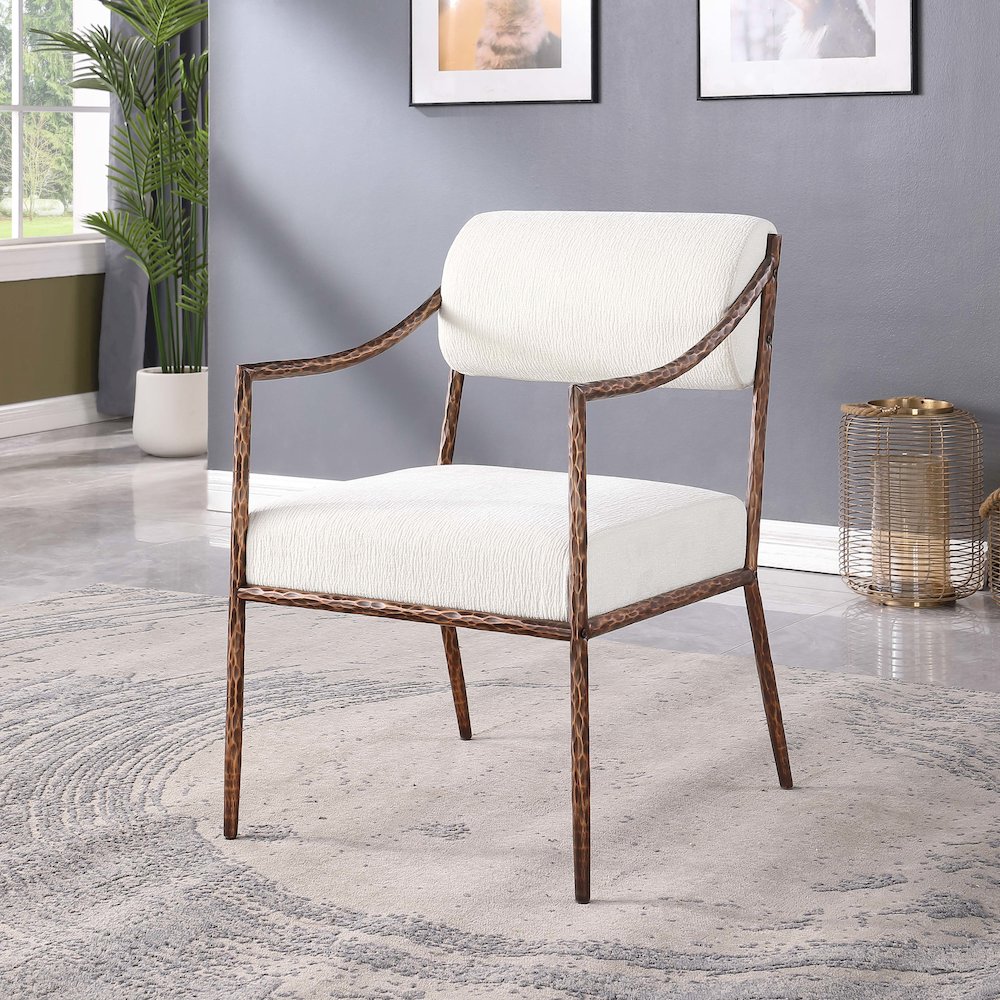 Bastille Cream Chenille Fabric Upholstered Dining Arm Chair, Set of 2