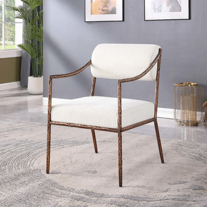 Bastille Cream Chenille Fabric Upholstered Dining Arm Chair, Set of 2