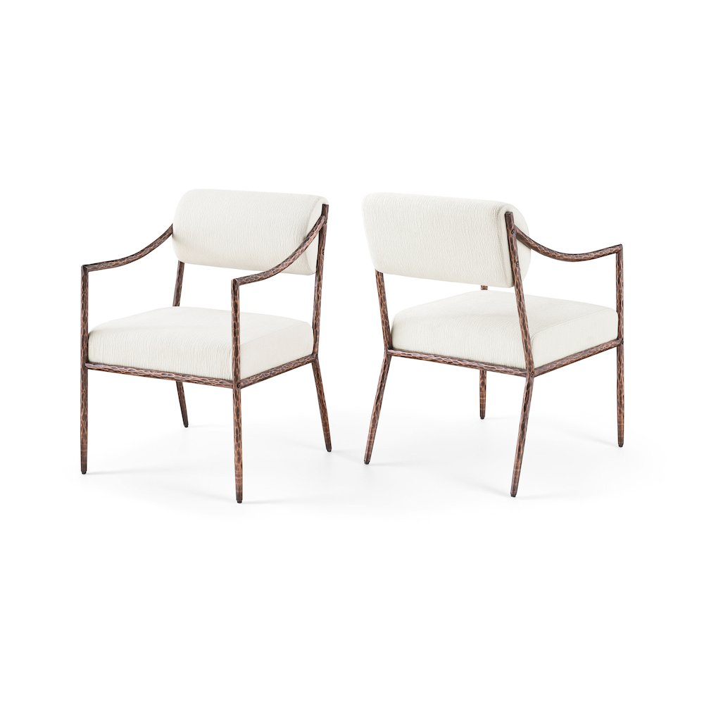 Bastille Cream Chenille Fabric Upholstered Dining Arm Chair, Set of 2