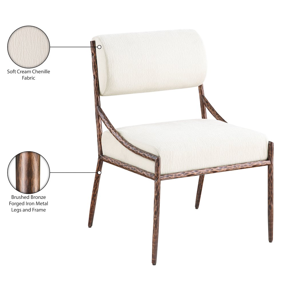 Bastille Cream Chenille Fabric Upholstered Dining Side Chair, Set of 2