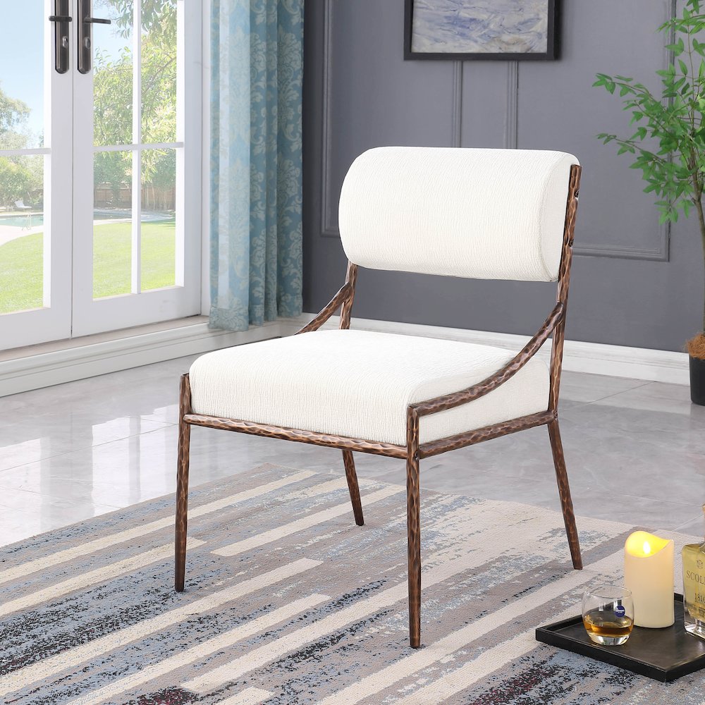 Bastille Cream Chenille Fabric Upholstered Dining Side Chair, Set of 2