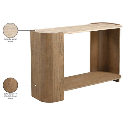 Calabria Beige / Brown Marble And Oak Wood Console Table