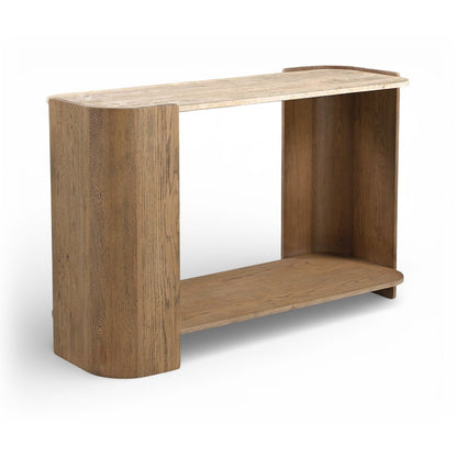 Calabria Beige / Brown Marble And Oak Wood Console Table