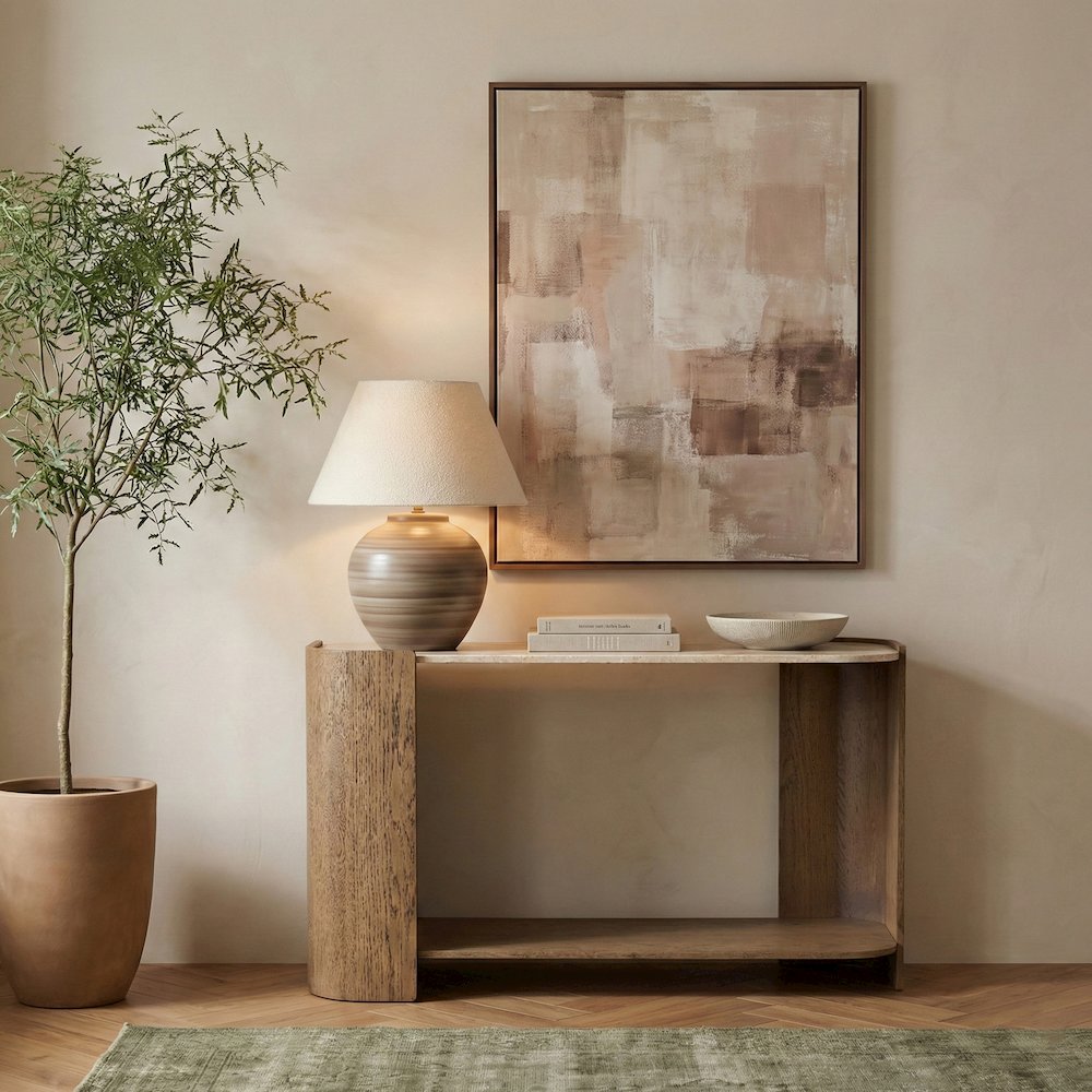 Calabria Beige / Brown Marble And Oak Wood Console Table