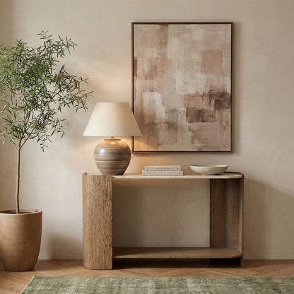 Calabria Beige / Brown Marble And Oak Wood Console Table