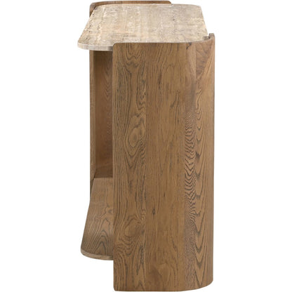 Calabria Beige / Brown Marble And Oak Wood Console Table