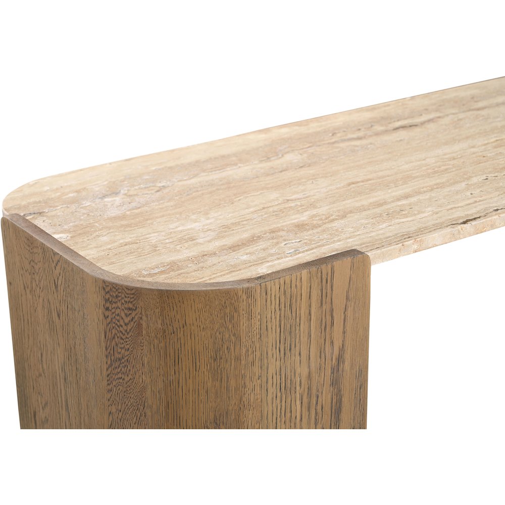 Calabria Beige / Brown Marble And Oak Wood Console Table