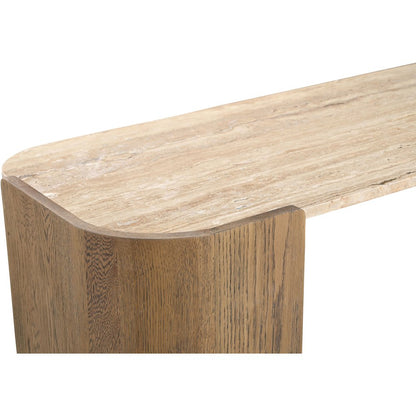 Calabria Beige / Brown Marble And Oak Wood Console Table