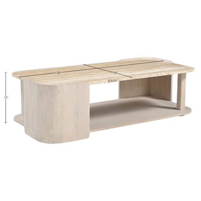 Calabria Beige / Cream Marble And Oak Wood Coffee Table