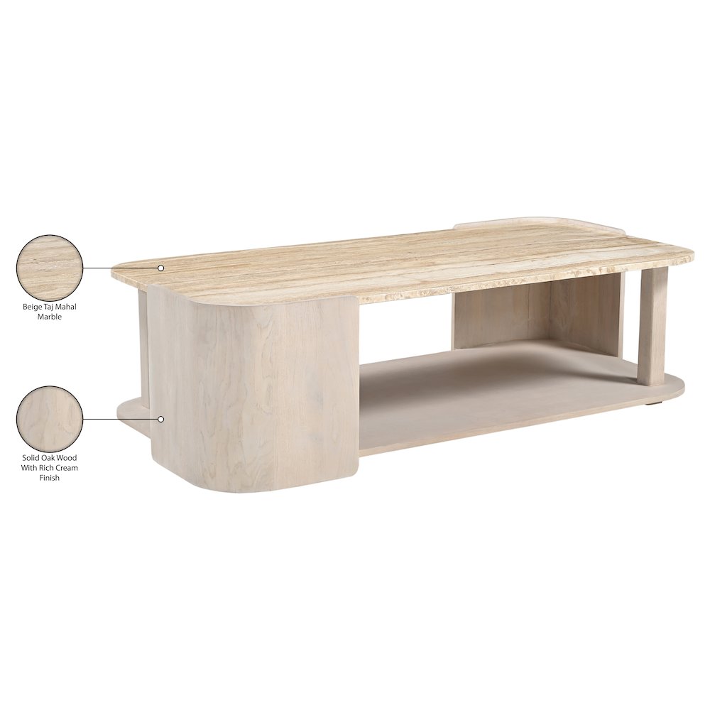 Calabria Beige / Cream Marble And Oak Wood Coffee Table
