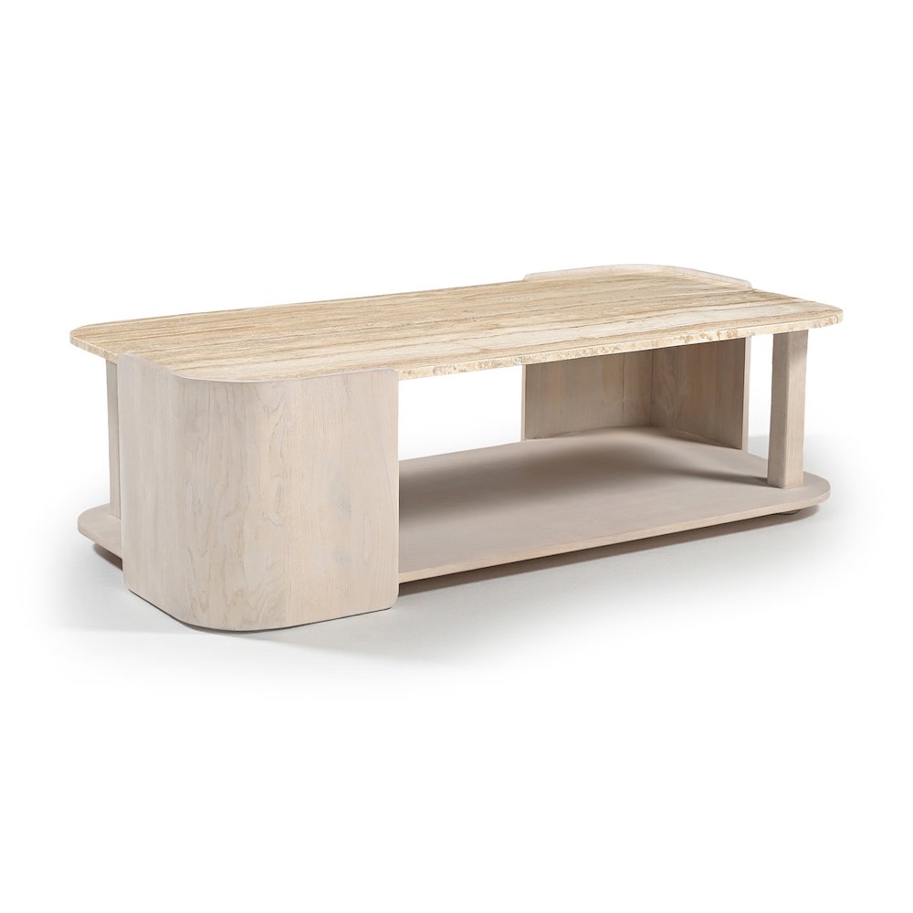Calabria Beige / Cream Marble And Oak Wood Coffee Table