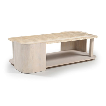 Calabria Beige / Cream Marble And Oak Wood Coffee Table