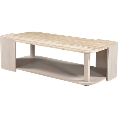 Calabria Beige / Cream Marble And Oak Wood Coffee Table