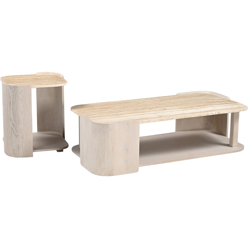 Calabria Beige / Cream Marble And Oak Wood Coffee Table