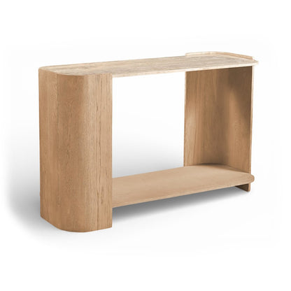 Calabria Beige / Natural Marble And Oak Wood Console Table